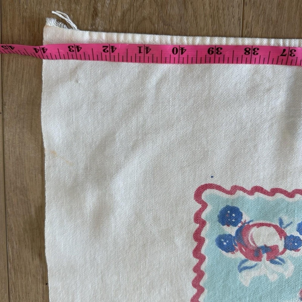 VTG Fruit Basket Tablecloth 1950's Blue Red Cotton 44x39 Square - Picture 5 of 10